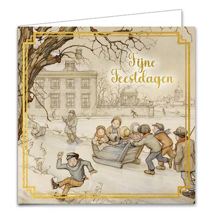Comello Anton Pieck Kerstkaarten - Gebakskraam - Kinderen in slee