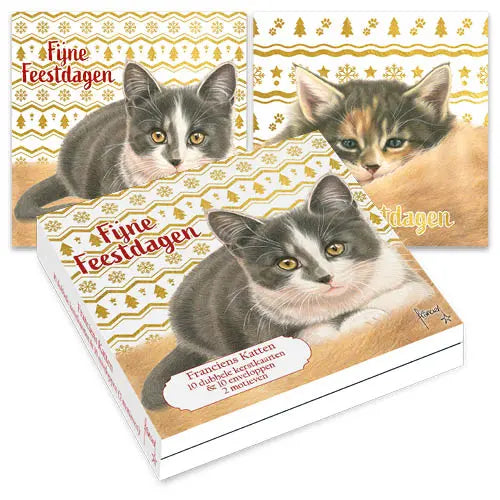 Comello Franciens Katten Kerstkaarten - Kittens met goudpatroon