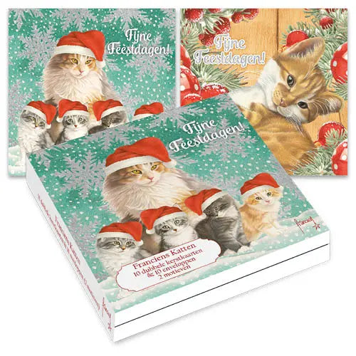 Comello Franciens Katten Kerstkaarten - Moeder met 4 kittens - Binkie
