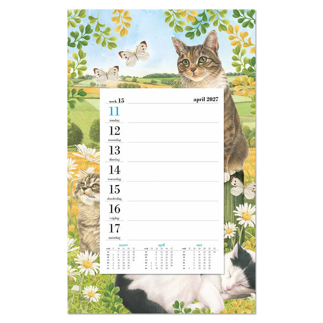 Comello Franciens Katten Weeknotitiekalender op schild 2027 Katten & Vlinders