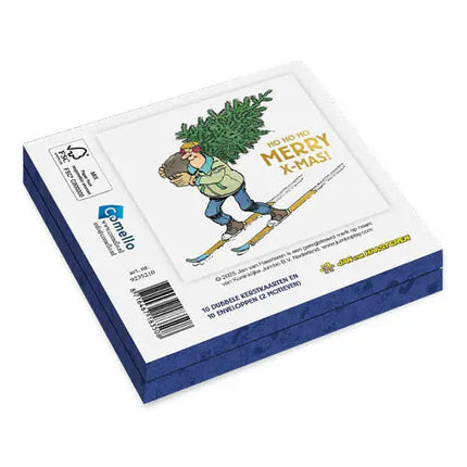 Comello Jan van Haasteren Kerstkaarten - Skiën met boom - Rendieren voor arrenslee