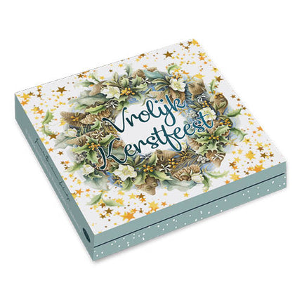 Comello Janneke Brinkman Kerstkaarten Kerstkrans Blauw – 10 dubbele kaarten met enveloppen