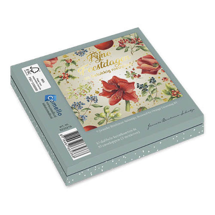 Comello Janneke Brinkman Kerstkaarten Kerstkrans Blauw – 10 dubbele kaarten met enveloppen