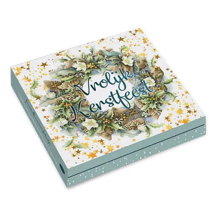 Comello Janneke Brinkman Kerstkaarten - Kerstkrans blauw – Kerstbloemen