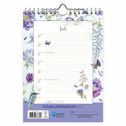 Comello Janneke Brinkman Weeknotitiekalender 2027 Blauwe Bloemen