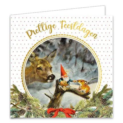 Comello Rien Poortvliet Kabouter Kerstkaarten - Kabouter voert muis - Winters tafereel