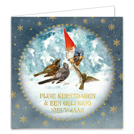 Comello Rien Poortvliet Kabouter Kerstkaarten - Muis in vogelhuisje – Vogels voeren