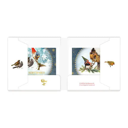 Comello Rien Poortvliet Kabouter Kerstkaarten - Muis in vogelhuisje – Vogels voeren