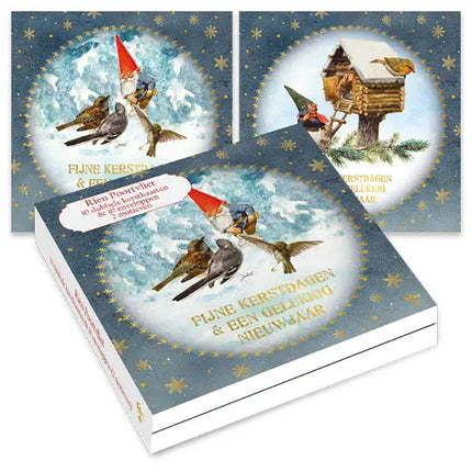 Comello Rien Poortvliet Kabouter Kerstkaarten - Muis in vogelhuisje – Vogels voeren