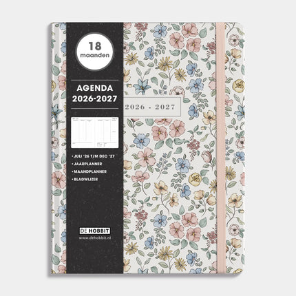De Hobbit 18 Maanden Agenda 2026-2027 ±A4 Pastel Bloemetjes