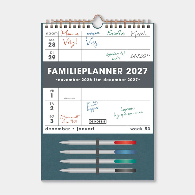 De Hobbit A4 Familieplanner 2027 incl. Markers Teal