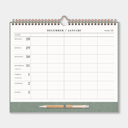 De Hobbit A4+ Spiraal Familieplanner 2027 Groen 5 Personen