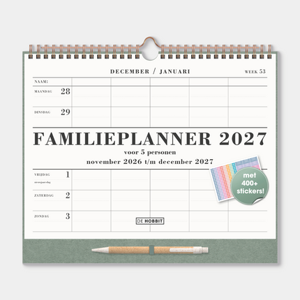 De Hobbit A4+ Spiraal Familieplanner 2027 Groen 5 Personen