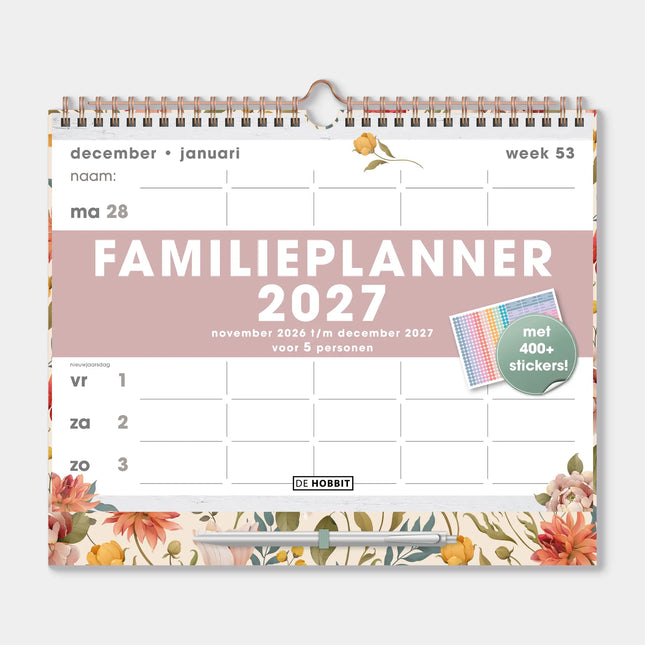 De Hobbit A4 Spiraal Familieplanner 2027 met Pen