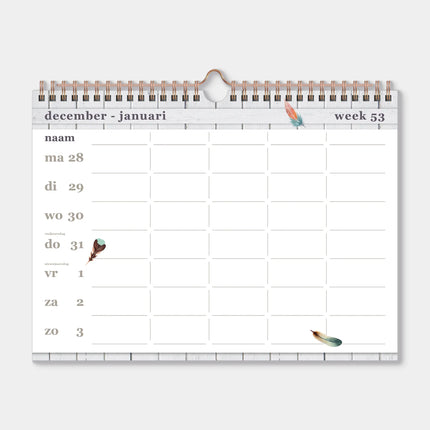 De Hobbit A4 Spiraal Familieplanner 2027 Veren 5 Personen