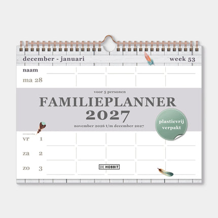 De Hobbit A4 Spiraal Familieplanner 2027 Veren 5 Personen
