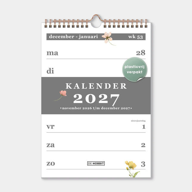 De Hobbit A4 Spiraalkalender 2027 Droogbloemen