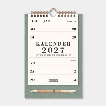 De Hobbit A5 Spiraalkalender 2027 Groen met Pen