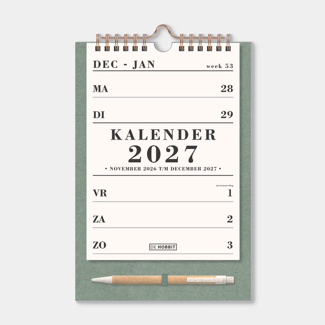 De Hobbit A5 Spiraalkalender 2027 Groen met Pen