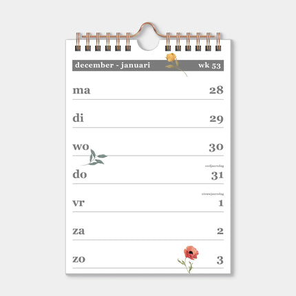 De Hobbit A5 Spiraalkalender 2027 Vintage Bloemen