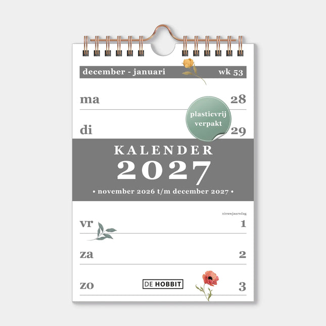 De Hobbit A5 Spiraalkalender 2027 Vintage Bloemen