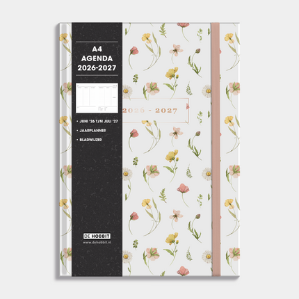 De Hobbit Agenda 2026-2027 A4 Aquarel Bloemetjes