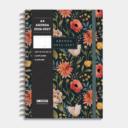 De Hobbit Agenda 2026-2027 A4 Vintage Bloemen