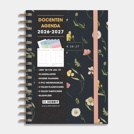De Hobbit Docentenagenda 2026-2027 A5 Aquarel Wilde Bloemetjes