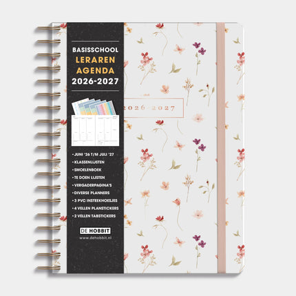 De Hobbit Lerarenagenda Basisonderwijs 2026-2027 ±A4 Aquarel Bloemetjes