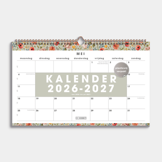 De Hobbit Maandkalender Schooljaar 2026-2027 A3 Vintage Bloemen