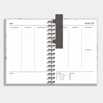 De Hobbit Ringband Agenda 2026-2027 A5 Aquarel Bloemetjes