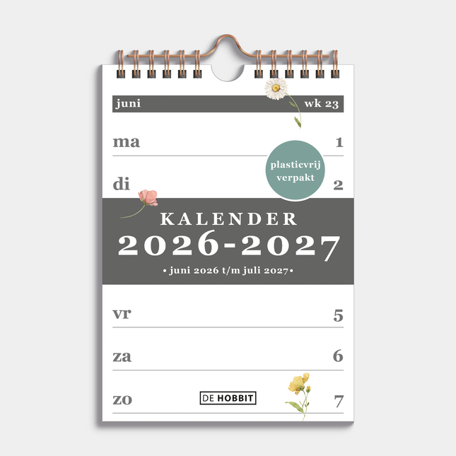 De Hobbit Weekkalender Schooljaar 2026-2027 A5 Aquarel Bloemetjes