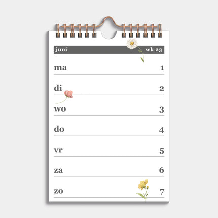 De Hobbit Weekkalender Schooljaar 2026-2027 A5 Aquarel Bloemetjes