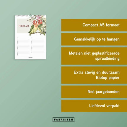 Fabrikten Verjaardagskalender compact Tropisch A5