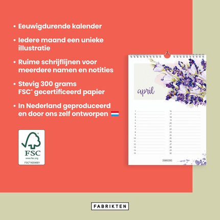 Fabrikten Verjaardagskalender Lavendel A4