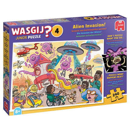 Jumbo Wasgij Puzzel Junior 4  – Invasie van buitenaardse Wezens 240 Stukjes