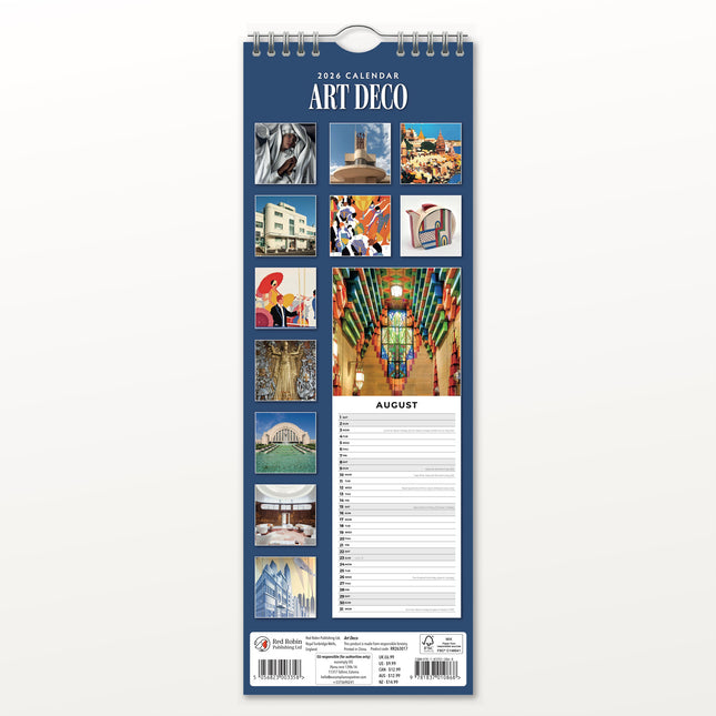 Red Robin Art Deco Slimline Kalender 2026