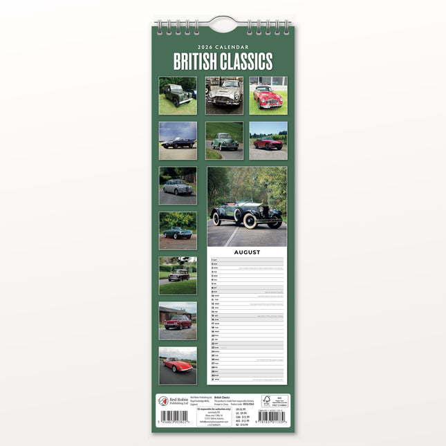 Red Robin British Classics Slimline Kalender 2026