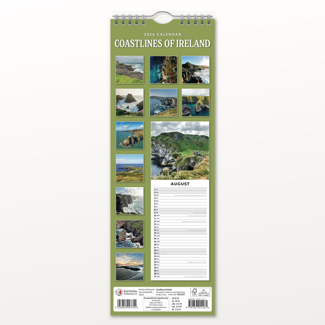 Red Robin Coastlines of Ireland Slimline Kalender 2026