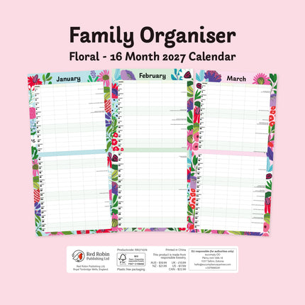 Red Robin Family Organiser Floral 2027