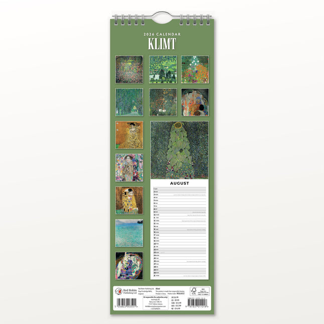 Red Robin Klimt Slimline Kalender 2026