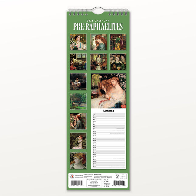 Red Robin Pre-Raphaelites Slimline Kalender 2026