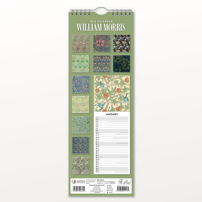Red Robin William Morris Slimline Kalender 2026