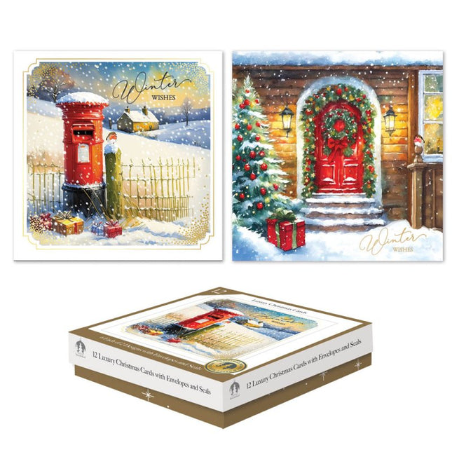 Tallon 12 Luxe Kerstkaarten Vierkant Postbox, Door