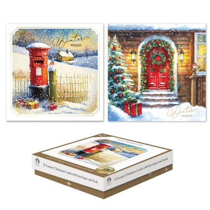 Tallon 12 Luxe Kerstkaarten Vierkant Postbox, Door