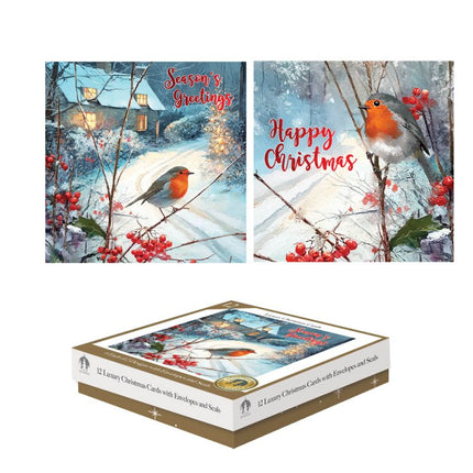 Tallon 12 Luxe Kerstkaarten Vierkant Robin