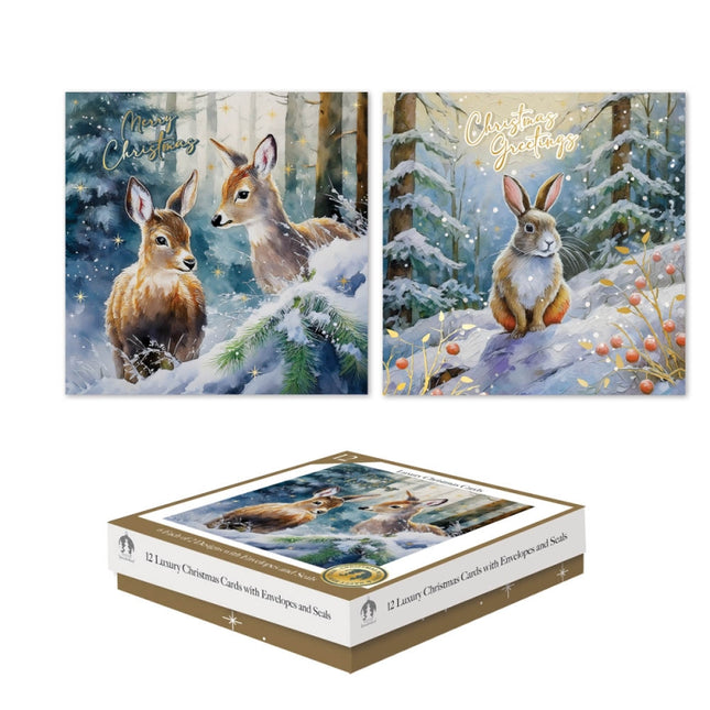 Tallon 12 Luxe Kerstkaarten Vierkant Woodland