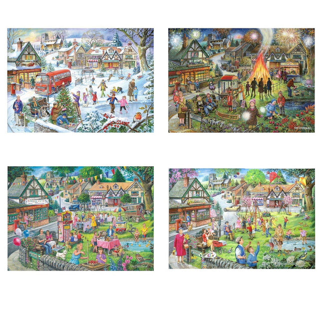 The House of Puzzles Seasons On The Green 4x 500 Stukjes
