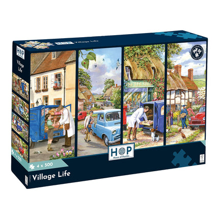 The House of Puzzles Village Life Puzzel 4x 500 Stukjes
