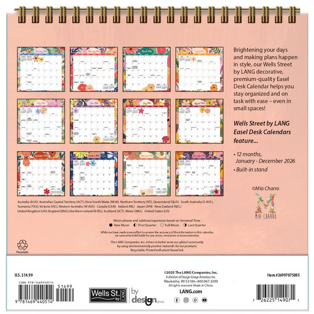 Wells st. by Lang Shine Within Easel Desk Kalender 2026